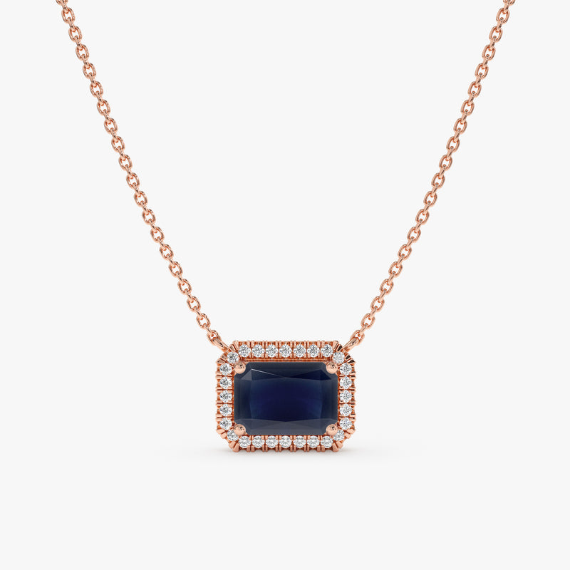 14k solid Rose Gold Diamond Sapphire Necklace