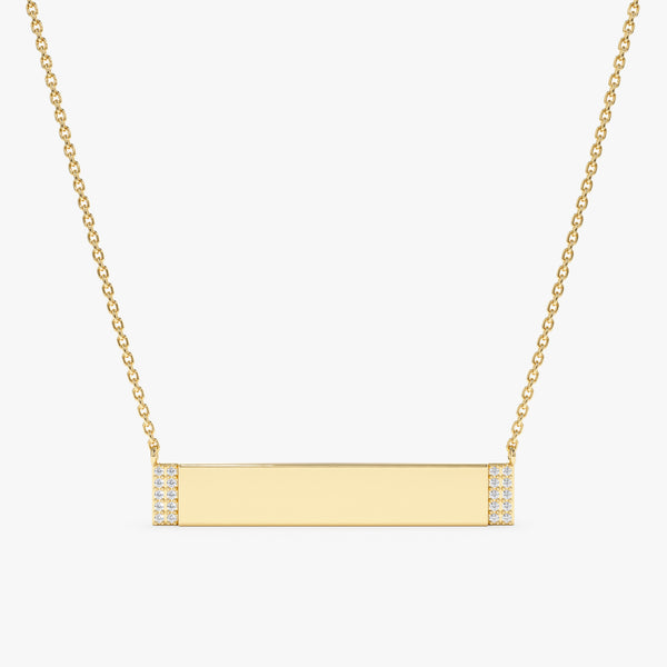 Yellow Gold Engravable Diamond Plate Necklace