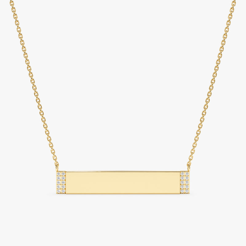 Yellow Gold Engravable Diamond Plate Necklace