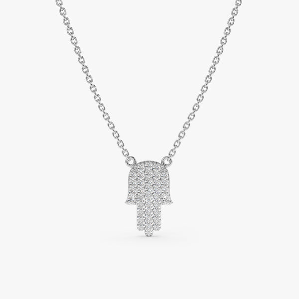 White Gold Diamond Hamsa Necklace
