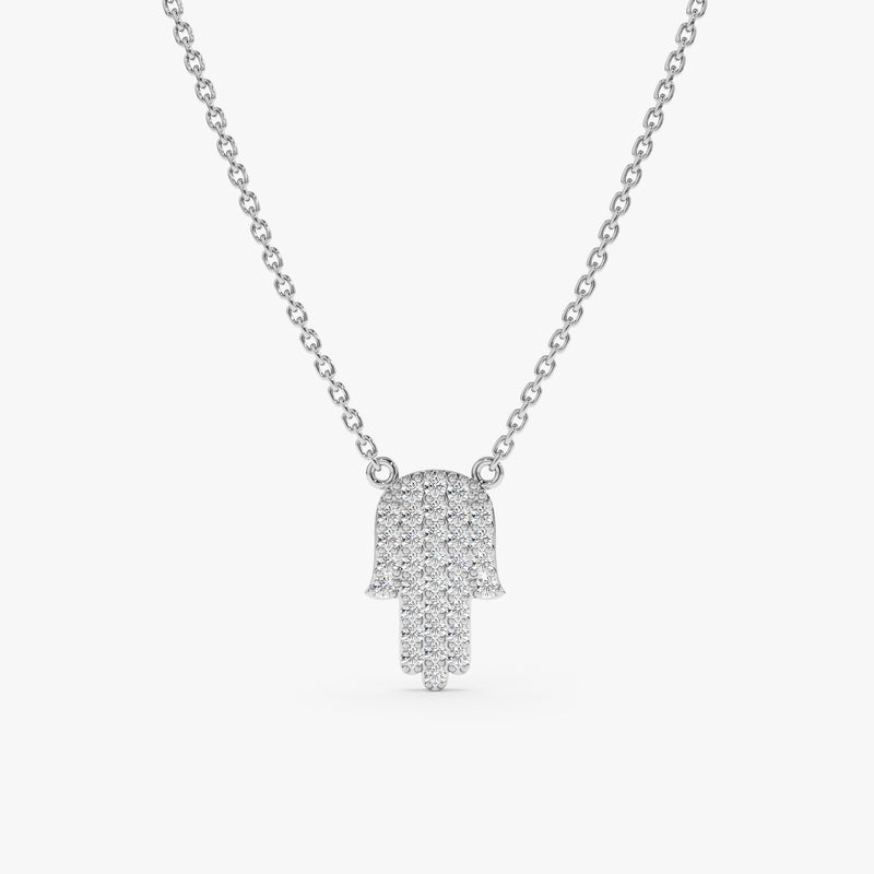 White Gold Diamond Hamsa Necklace