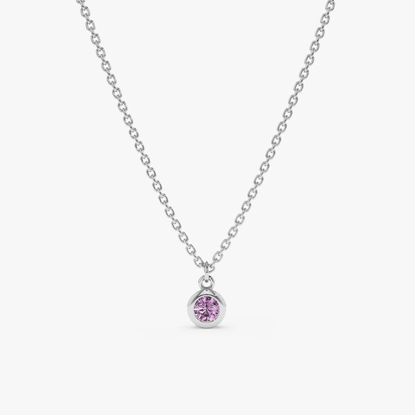 14k White Gold natural Amethyst bezel Necklace