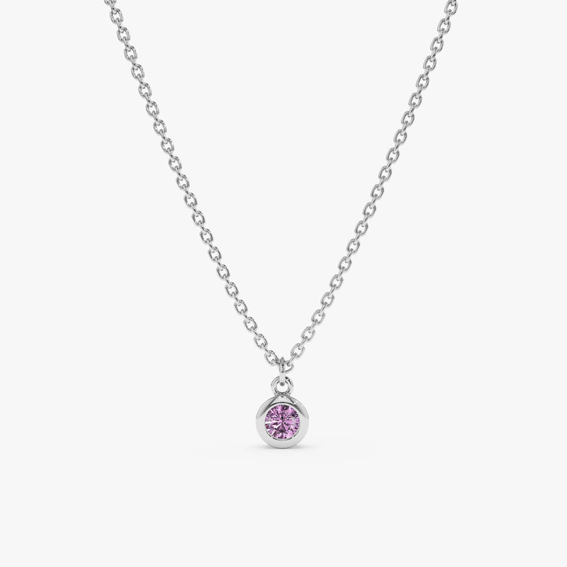 14k White Gold natural Amethyst bezel Necklace