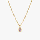solid Yellow Gold Bezel Amethyst Necklace