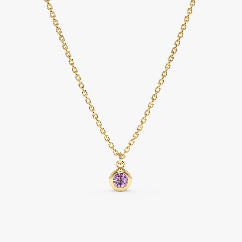 solid Yellow Gold Bezel Amethyst Necklace