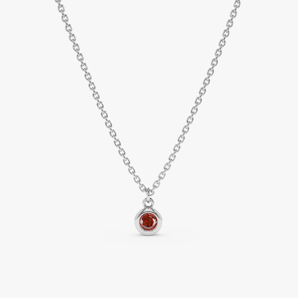White Gold Bezel Garnet Necklace
