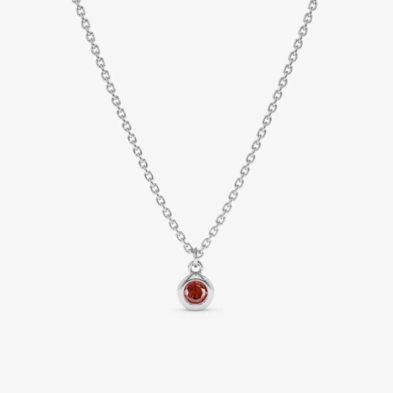 White Gold Bezel Garnet Necklace