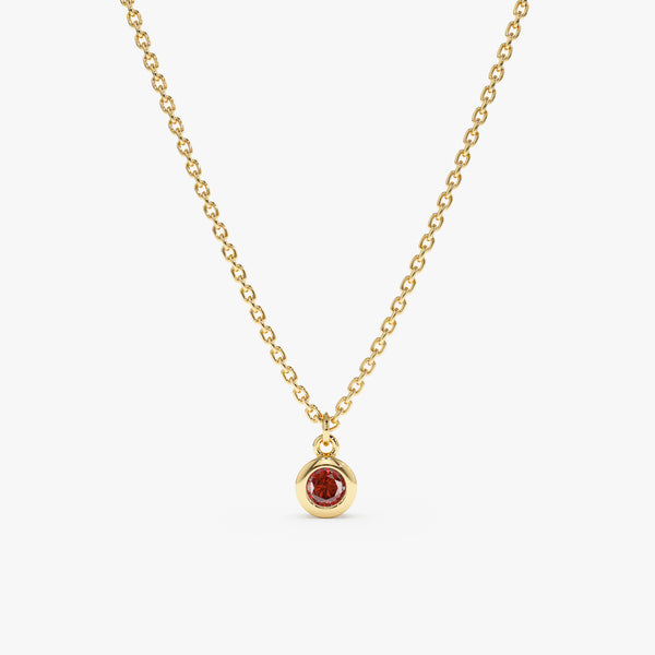 Yellow Gold Bezel Garnet Necklace