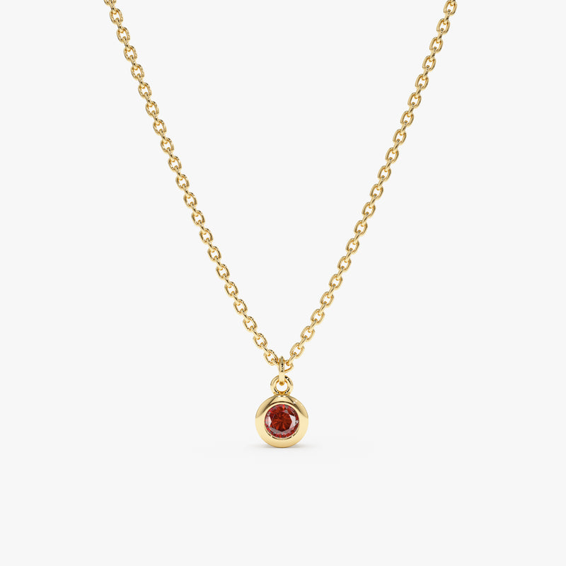 Yellow Gold Bezel Garnet Necklace