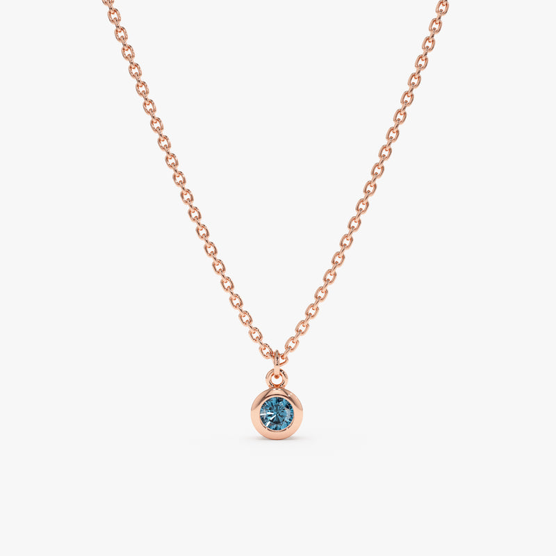 handmade 14k solid Rose Gold natural blue Topaz charm Pendant necklace