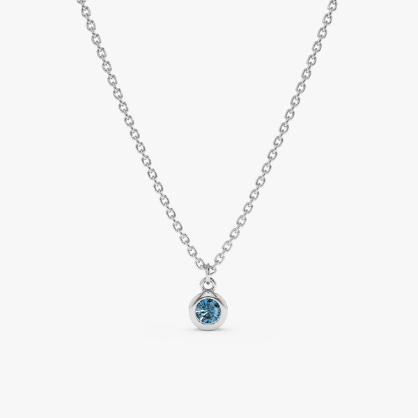 solid White Gold Natural Blue Topaz charm  Necklace