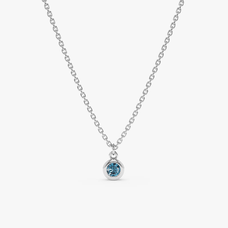 solid White Gold Natural Blue Topaz charm  Necklace