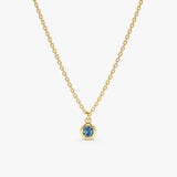 solid Yellow Gold Blue Topaz bezel charm Necklace