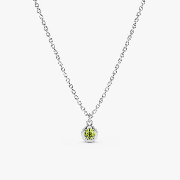solid White Gold natural Peridot charm Necklace