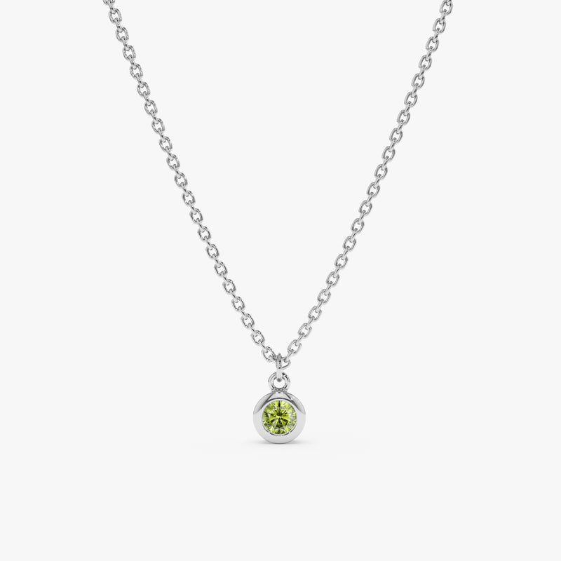 solid White Gold natural Peridot charm Necklace