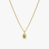 solid Yellow Gold natural Peridot bezel Necklace