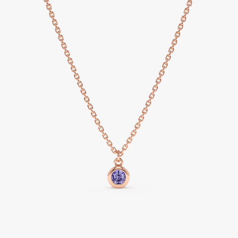 14k Rose Gold natural Tanzanite bezel Necklace