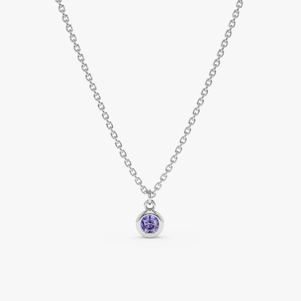 solid White Gold Bezel Tanzanite Necklace