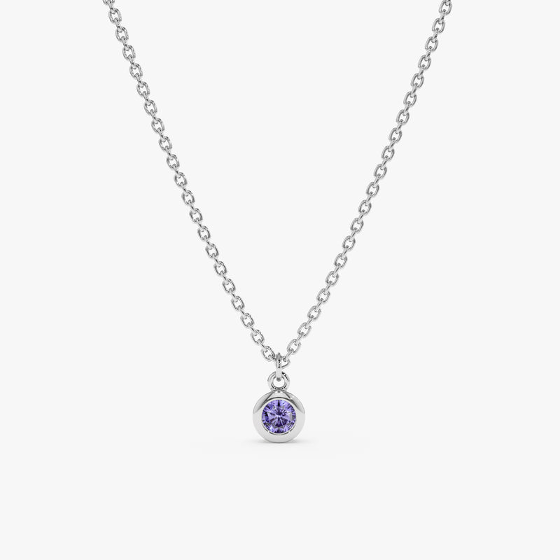 solid White Gold Bezel Tanzanite Necklace