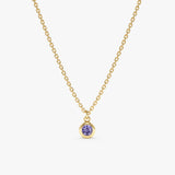 solid Yellow Gold natural Tanzanite bezel Necklace