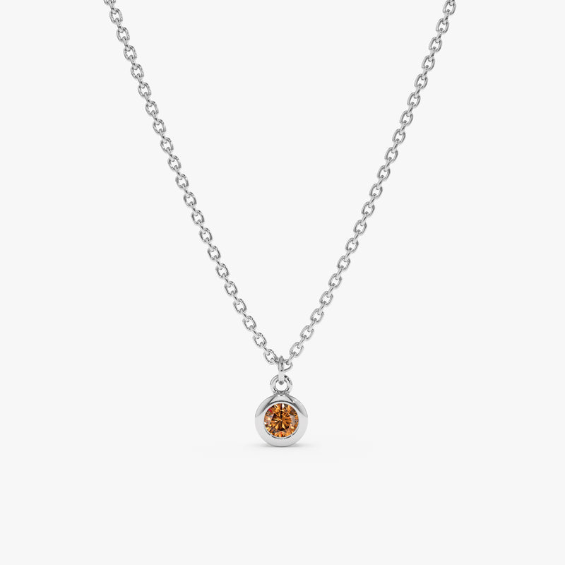 White Gold Bezel Citrine Necklace