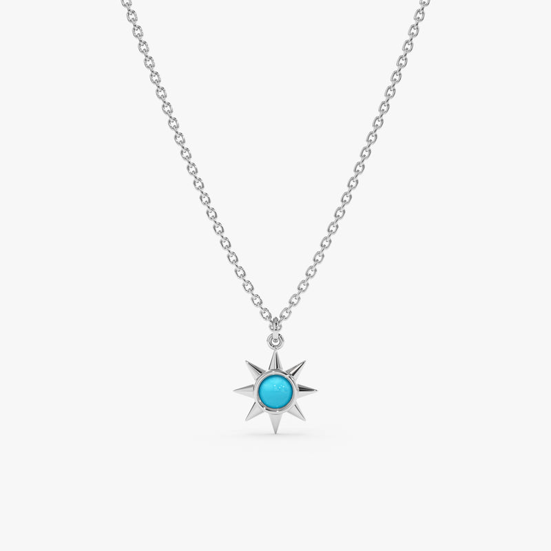White Gold Turquoise Sun Necklace