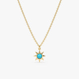 Yellow Gold Turquoise Sun Necklace