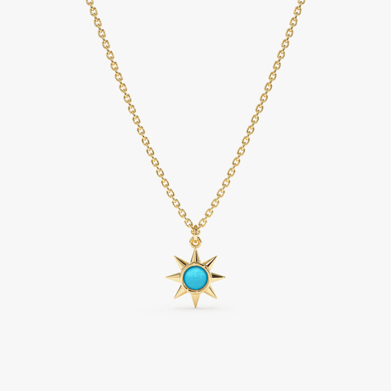 Yellow Gold Turquoise Sun Necklace