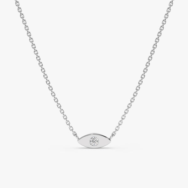 White Gold Diamond Solitaire Evil Eye Necklace