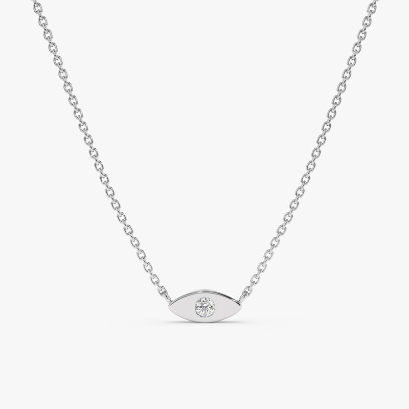 White Gold Diamond Solitaire Evil Eye Necklace