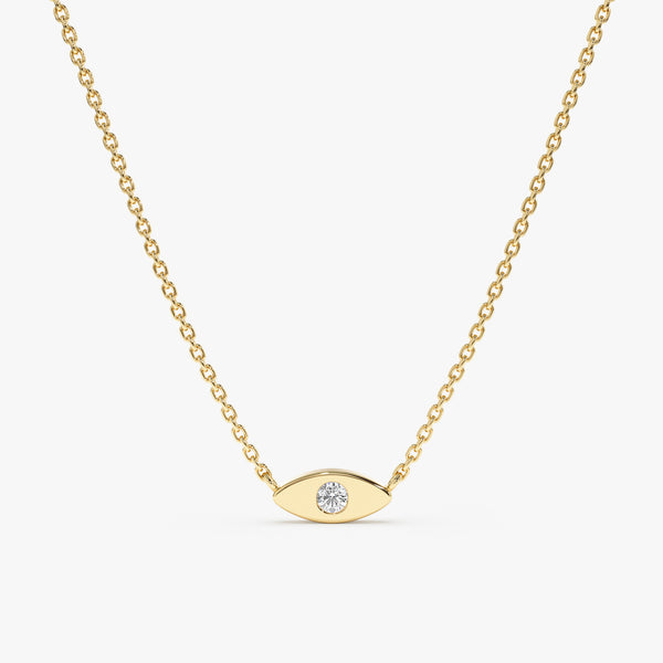 Yellow Gold Diamond Solitaire Evil Eye Necklace