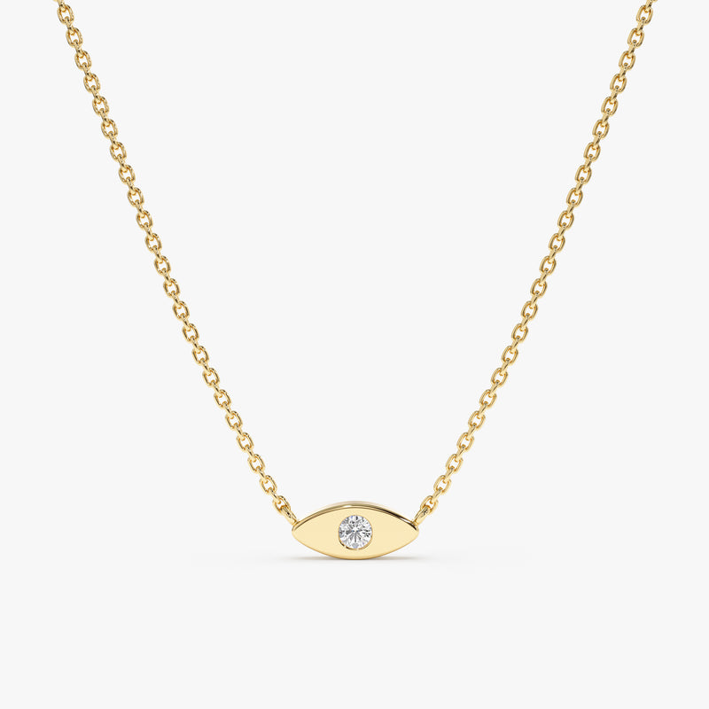 Yellow Gold Diamond Solitaire Evil Eye Necklace