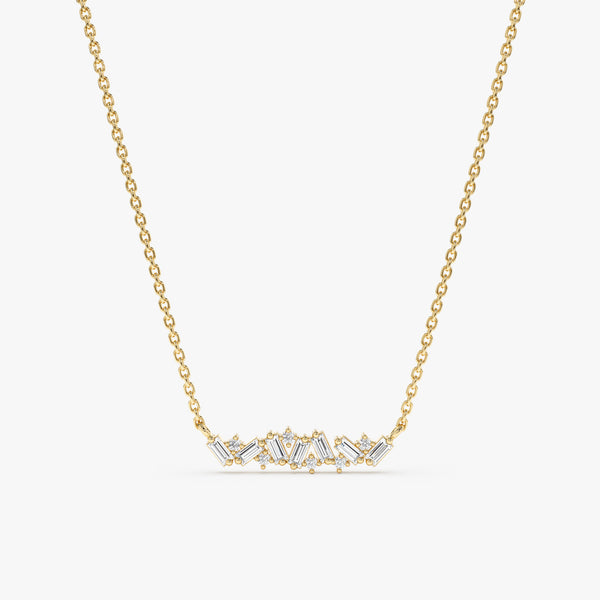 Yellow Gold Dainty Diamond Cluster Necklace
