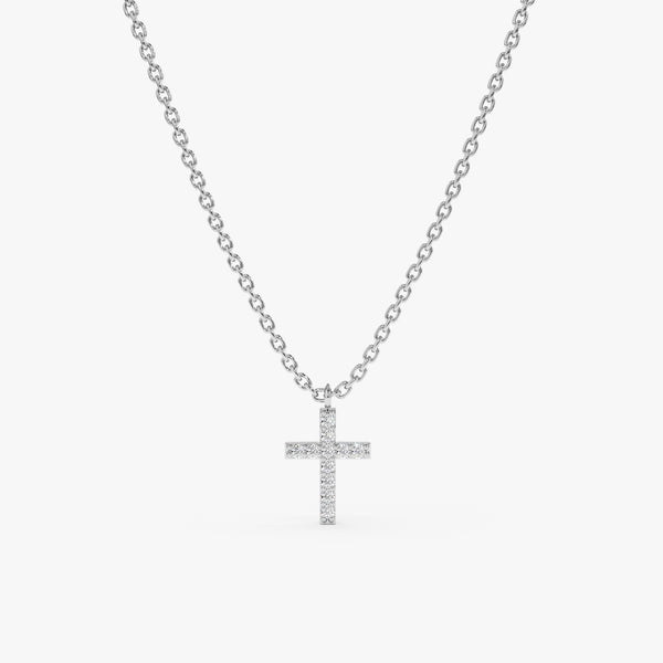 solid White Gold Diamond Cross Pendant necklace