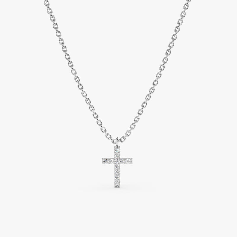 solid White Gold Diamond Cross Pendant necklace