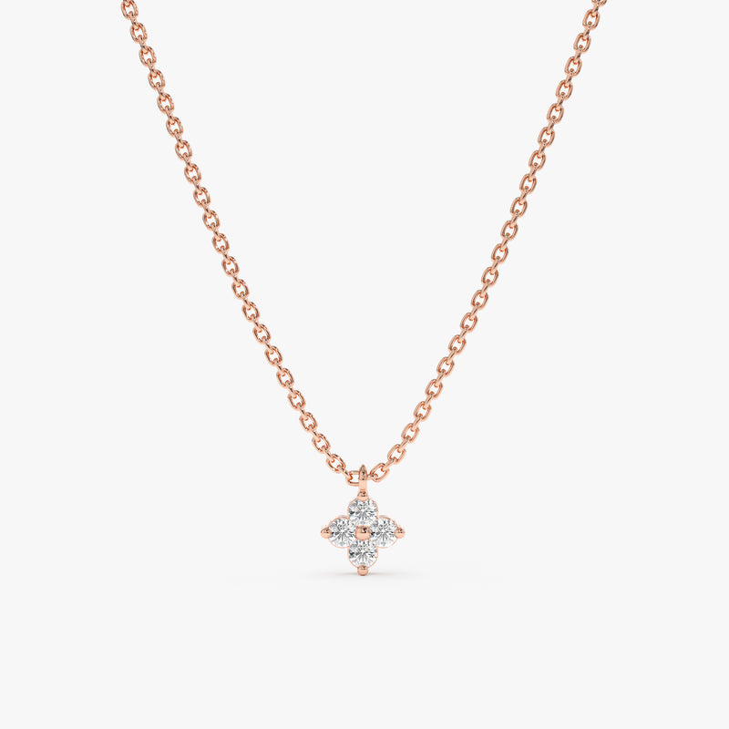 14k rose gold clover pendant with diamond petals