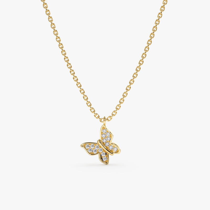 Yellow Gold Diamond Butterfly Necklace