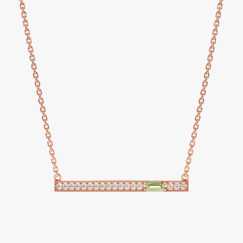 Rose Gold Peridot Diamond Bar Necklace