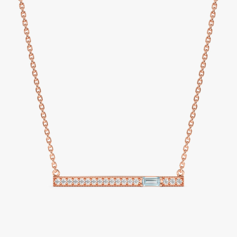 Dainty Rose Gold Baguette Aquamarine Pendant