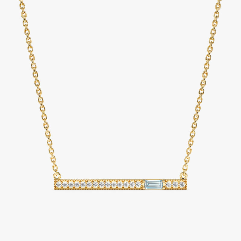 Aquamarine Diamond Bar Necklace