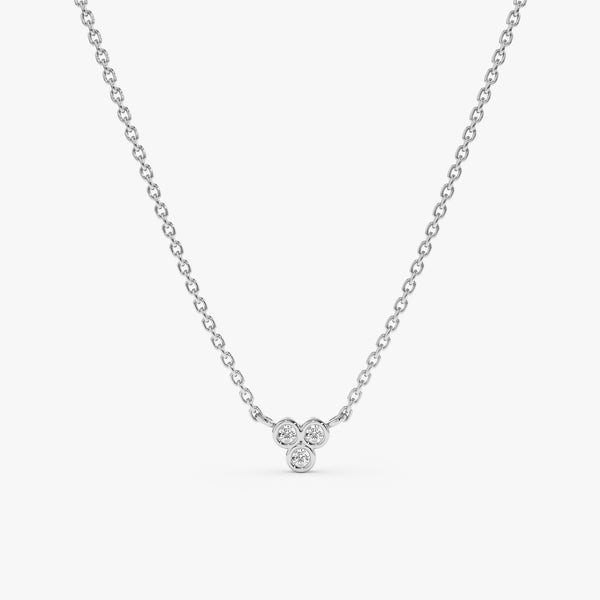 Triple diamond cluster necklace in white gold