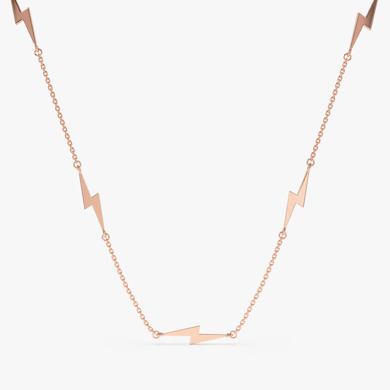 Rose Gold Lightning Bolt Station Necklace