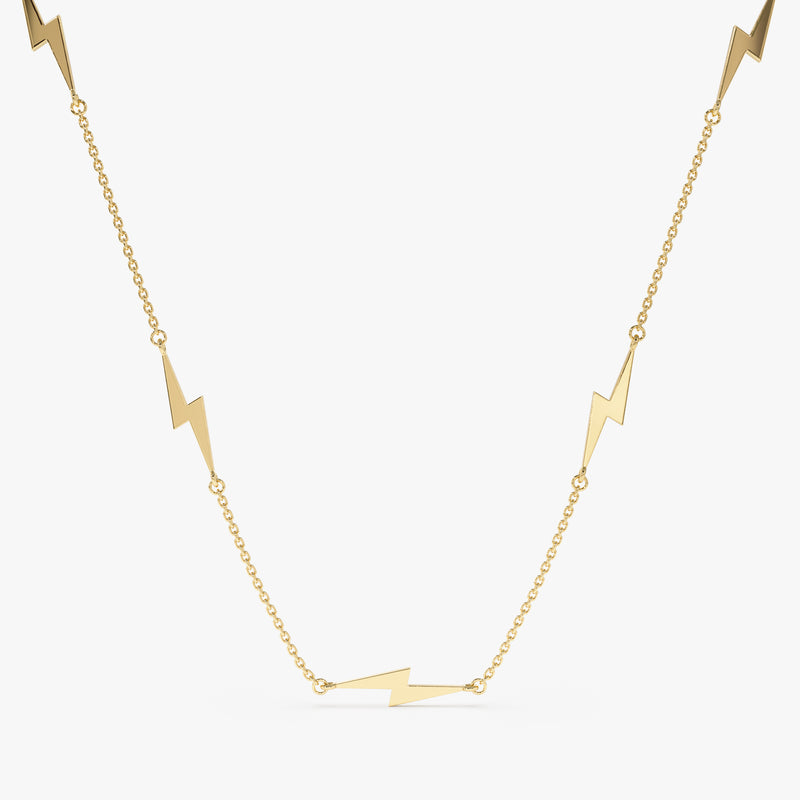 Yellow Gold Lightning Bolt Station Necklace
