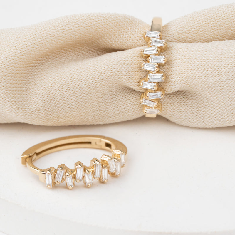Solid Gold Diamond Huggie Hoops