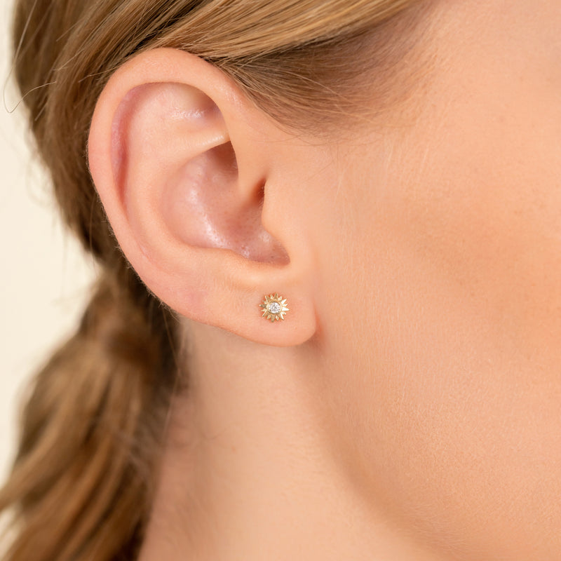 Minimalistic Sun Studs with Single Diamond for her