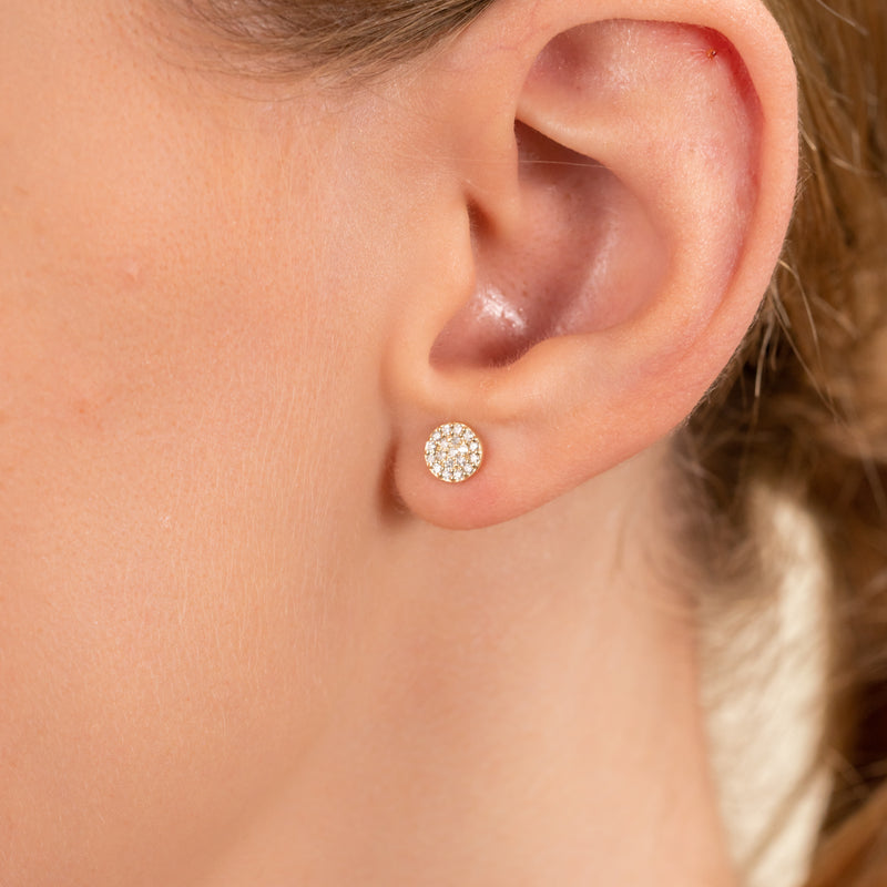 Natural Pave Diamond Disc Studs in solid gold for her