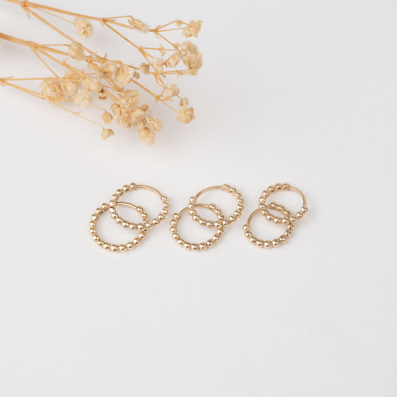 Handmade solid 14k Gold Beaded Hoop huggies for her