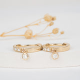 Pair of handmade dainty solid gold diamond lined hoop earrings for her
