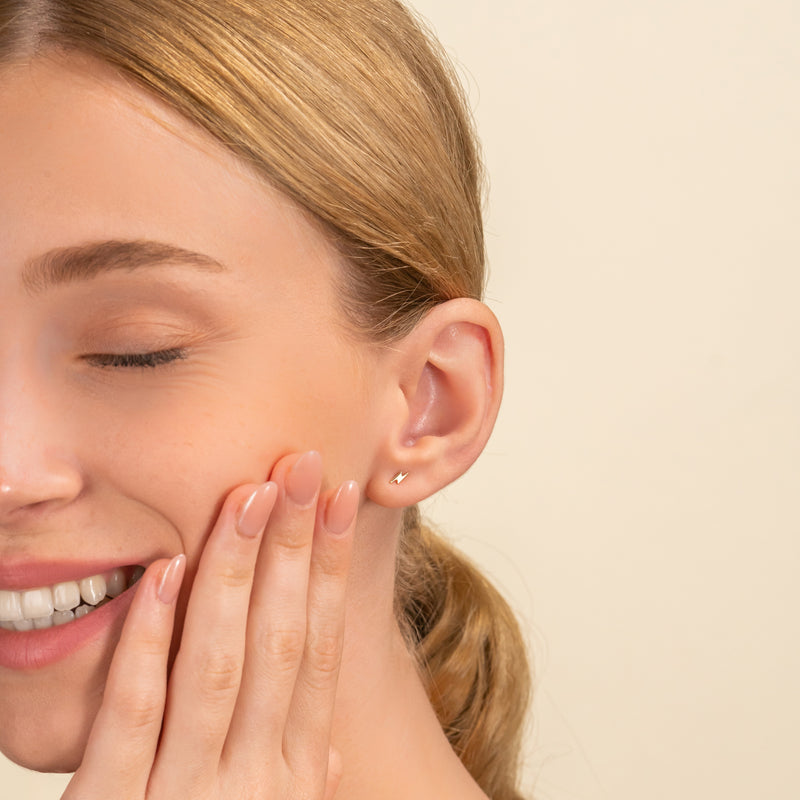 Petite Gold Lightning Bolt studs in solid gold