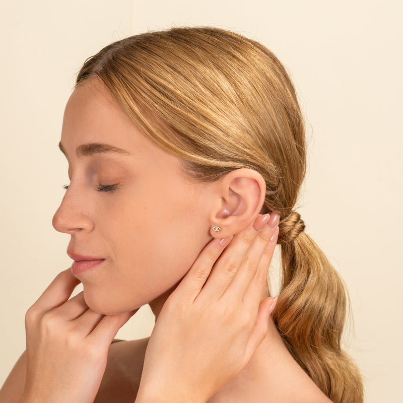 petite Gold Natural Diamond Lucky Eye Earring stud for her